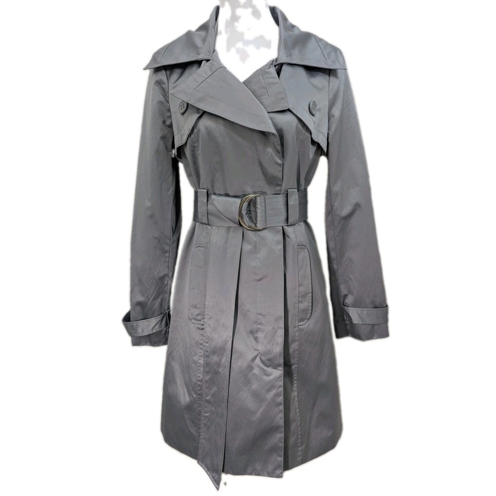 Y2K Sugarfly New York Sleek Silver Grey Belted Trenchcoat Women's Size Medium